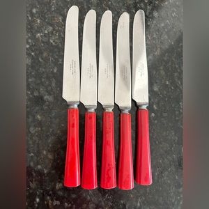 Set 5 Vintage Goodell Co Red Bakelite Handled Knives